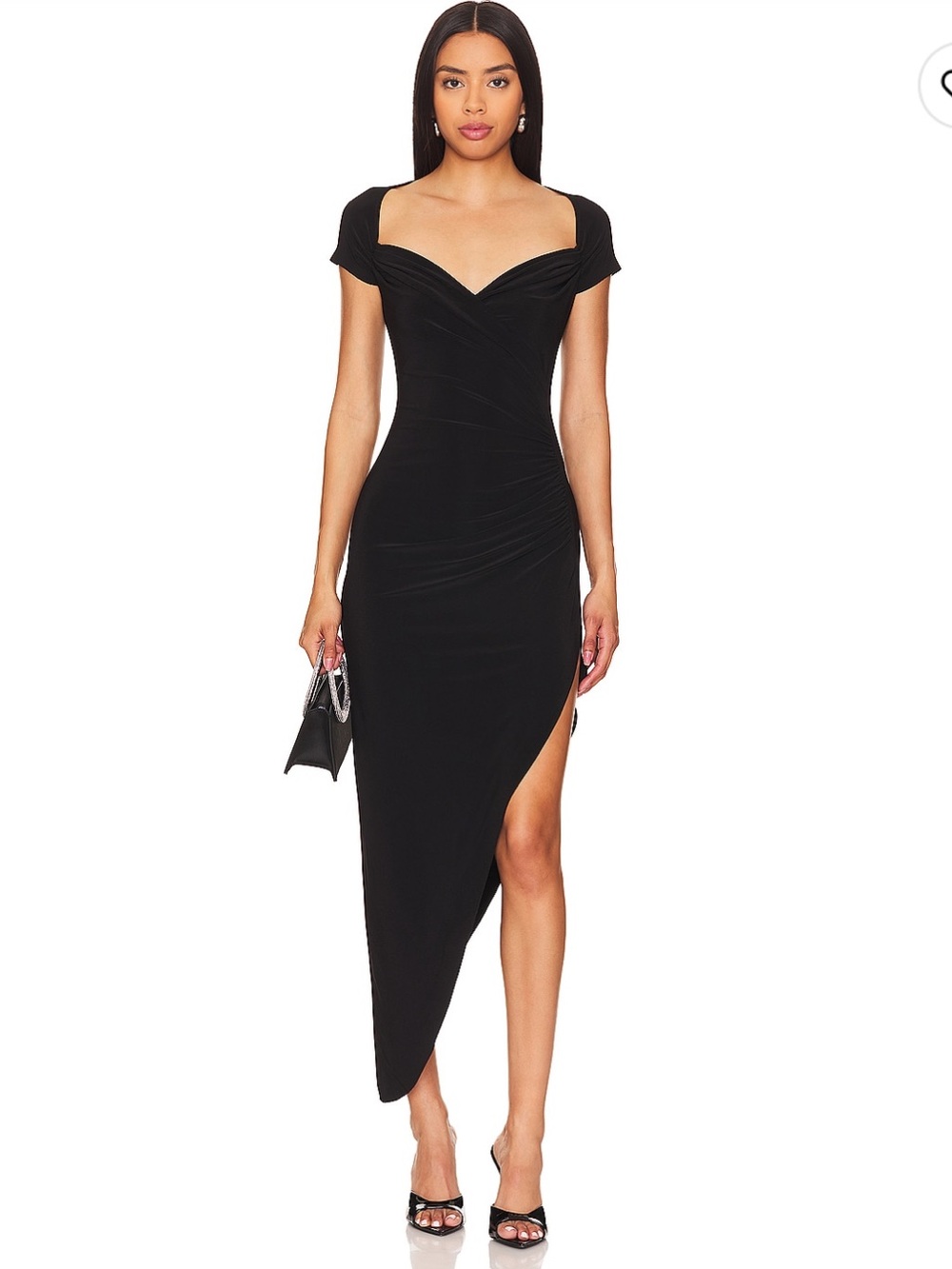 Norma Kamali Black Cap Sleeve Sweetheart Asymmetric Drape Dress
